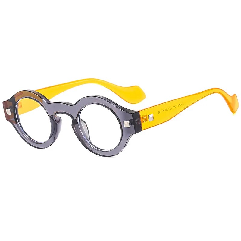 grey and yellow round sunglasses