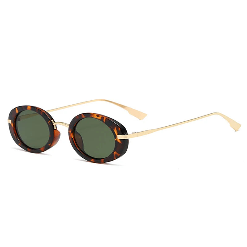 leopard print round sunglasses with green lens 