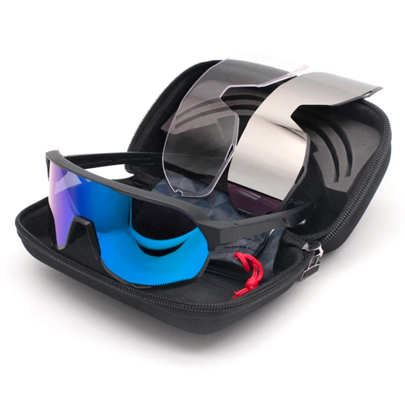 blue and purple polarized sport sunglasses