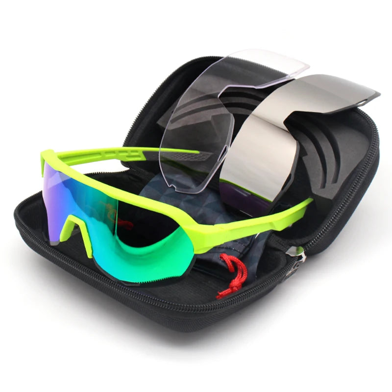 turquoise, purple and lime polarized sport sunglasses 