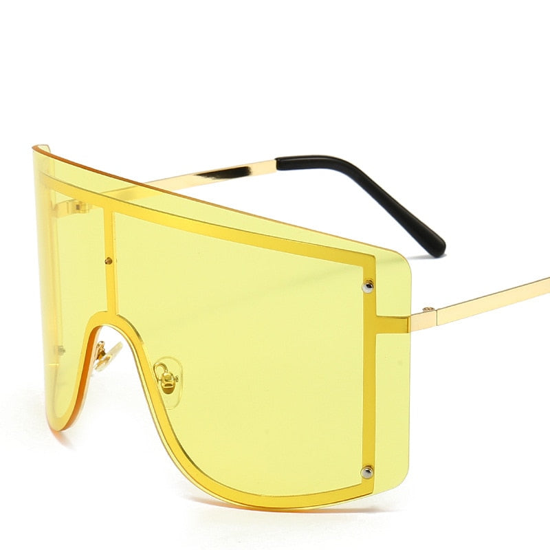 yellow rimless sunglasses