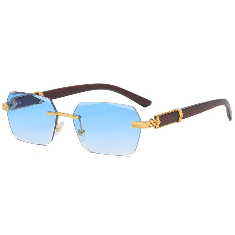 blue rimless sunglasses