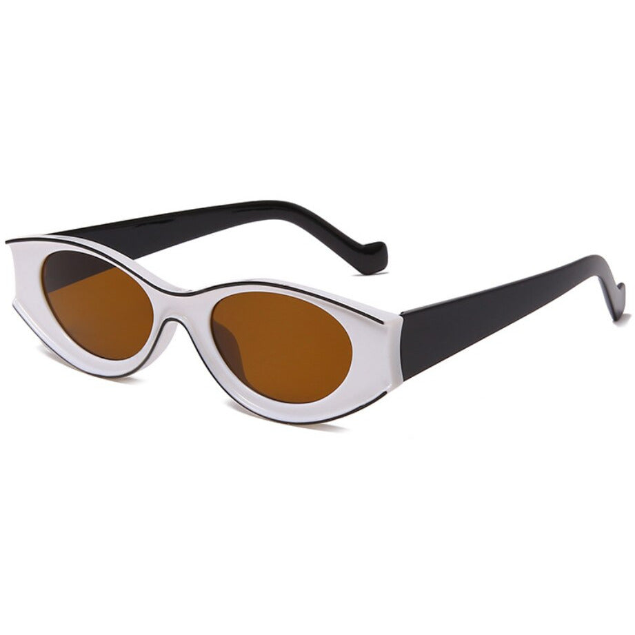 black and white frame with brown lens round sunglasses