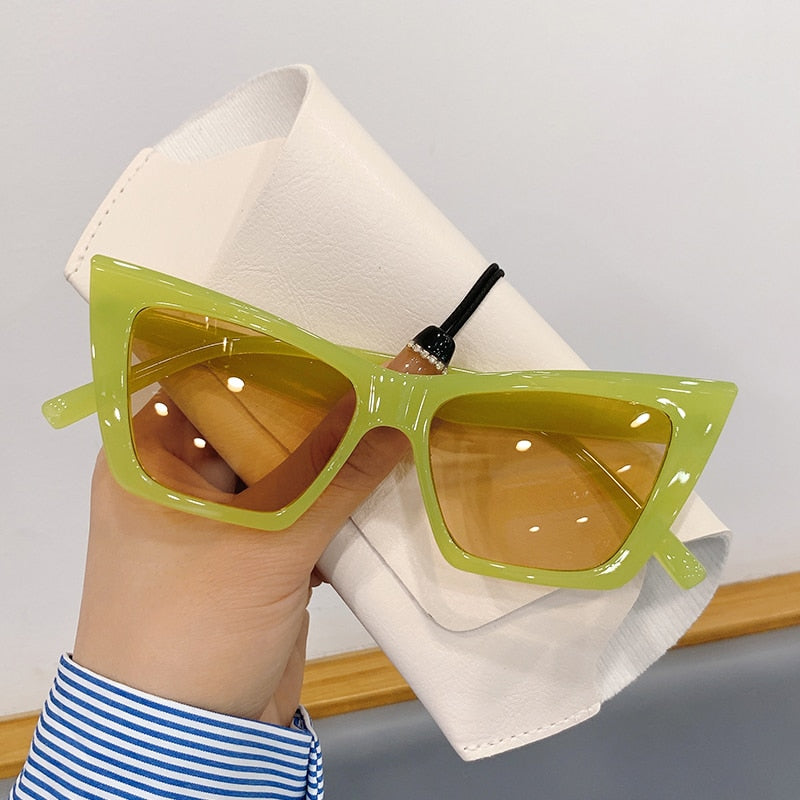 lime green square cat eye sunglasses