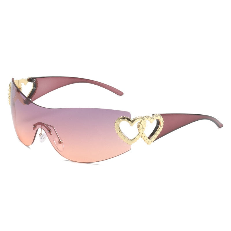 pink rimless heart sunglasses